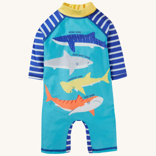 little sun safe suit sharks by frugi SS24