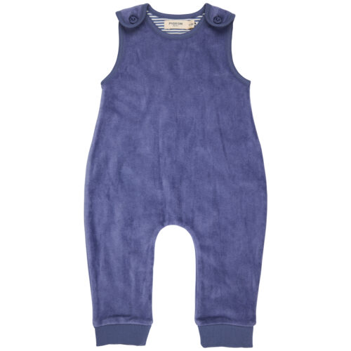 velour playsuit blue by pigeon organics aw25