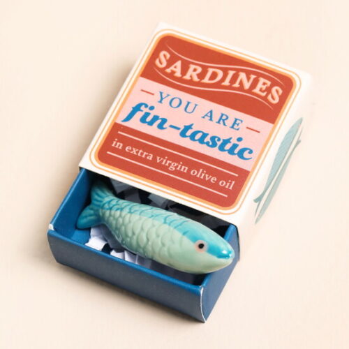 tiny matchbox ceramic sardine token